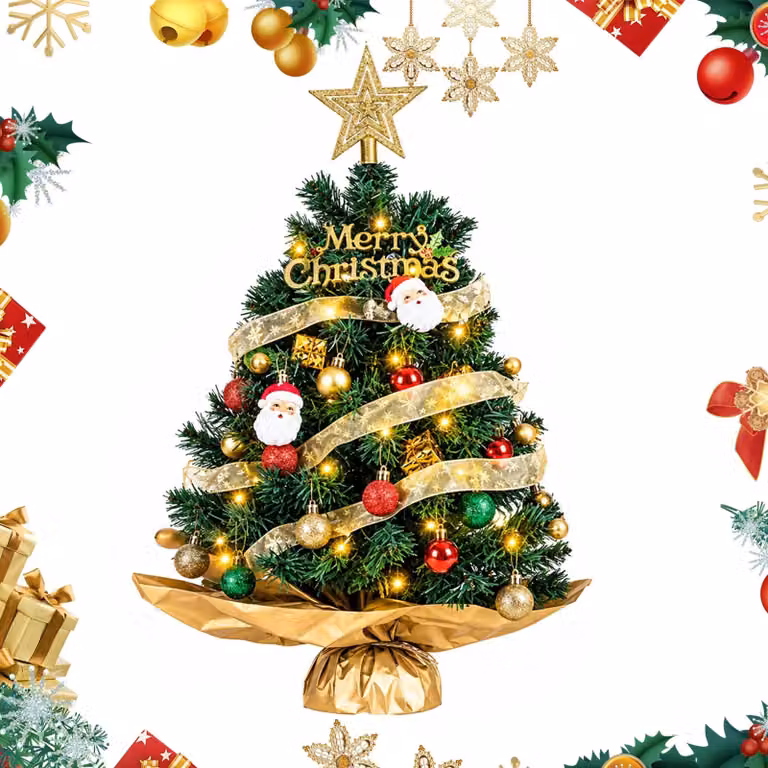 Albero di Natale artificiale, piccolo e decorato, ideale per la tavola