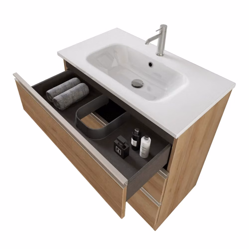 Mobile bagno Master con specchiera e lavabo incluso, rovere miele, L: 80 cm, P: 45 cm, H: 87 cm – 2