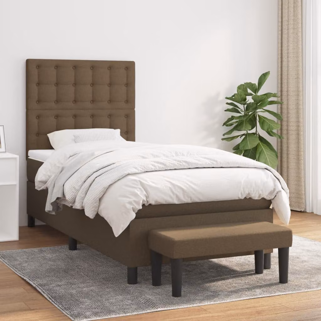 vidaXL Letto Ibrido con Giroletto a Molle e Materasso in Tessuto Marrone e Bianco L/P/H: 190 x 90 x 40 cm