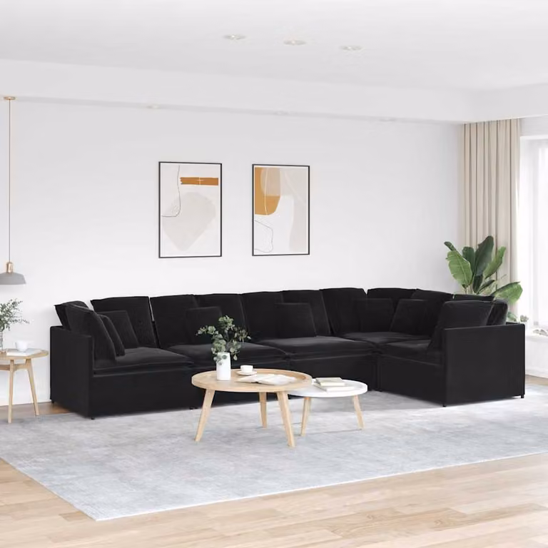 vidaXL Divano Modulare a Forma di U con Cuscini in Velluto Nero e Struttura in Metallo e Legno
