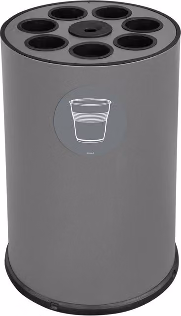 Pattumiera a Bidone per Raccolta Differenziata Ø45x72 cm 7 Scomparti Tubolari e 1 Vaschetta in Acciaio Verniciato Grigio