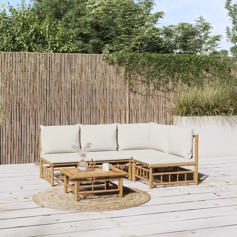 Maison Exclusive - Set da giardino da 5 pezzi con cuscini color bianco crema in bambù