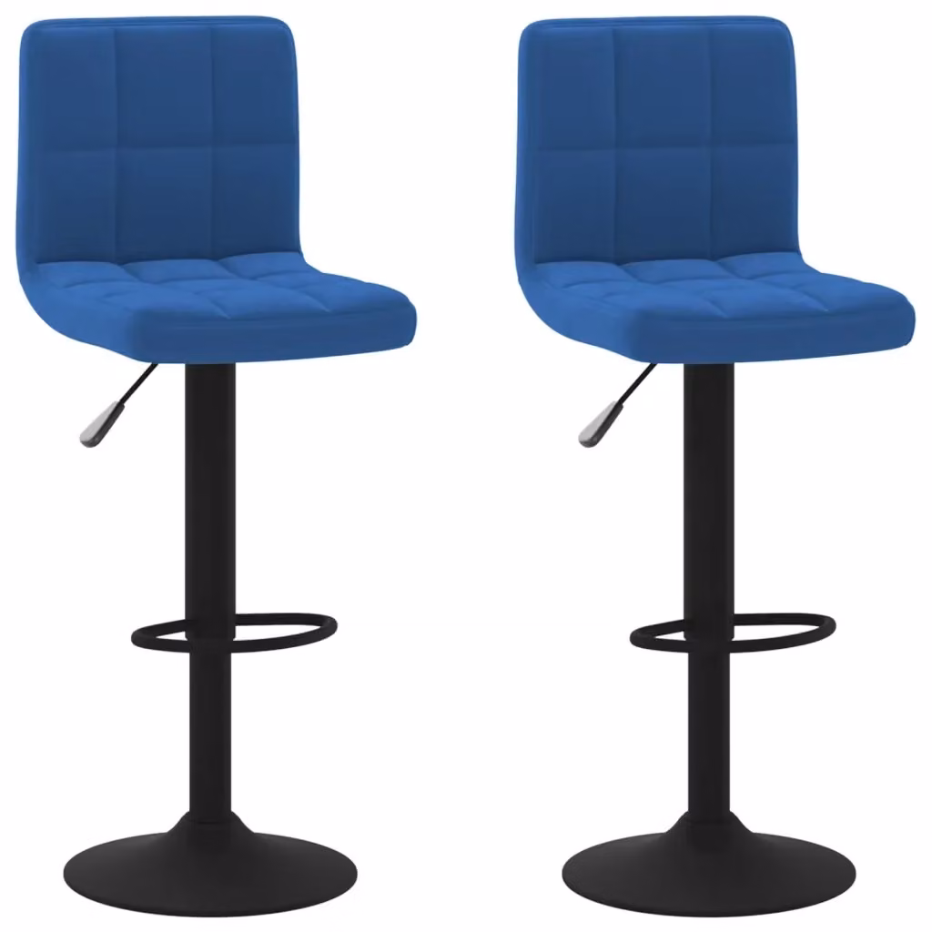 Set di 2 sgabelli da bar vidaXL in velluto blu con base girevole a 360 gradi e struttura in metallo – 2