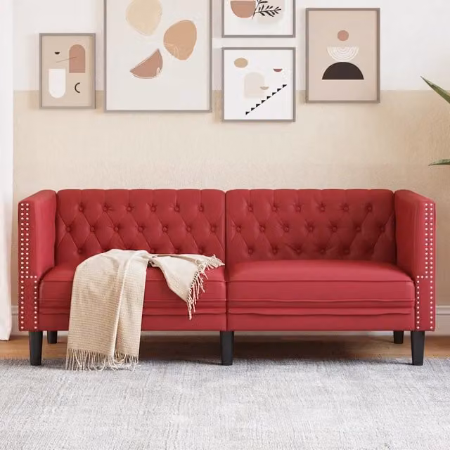Divano Sedia-Poltrona Chesterfield a 2 Posti Rosso Vino in Similpelle