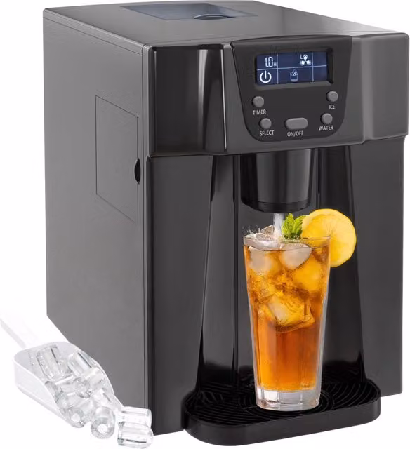 Macchina del ghiaccio con distributore acqua ¨C zephmum ¨C 12kg/24h 9 cubi 6-10 min 25.2x38.9x36.3cm nero