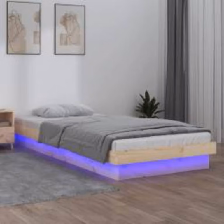 vidaXL Giroletto in Legno di Pino Massello con LED e Porta USB, L/P/H: 200 x 100 x 21 cm