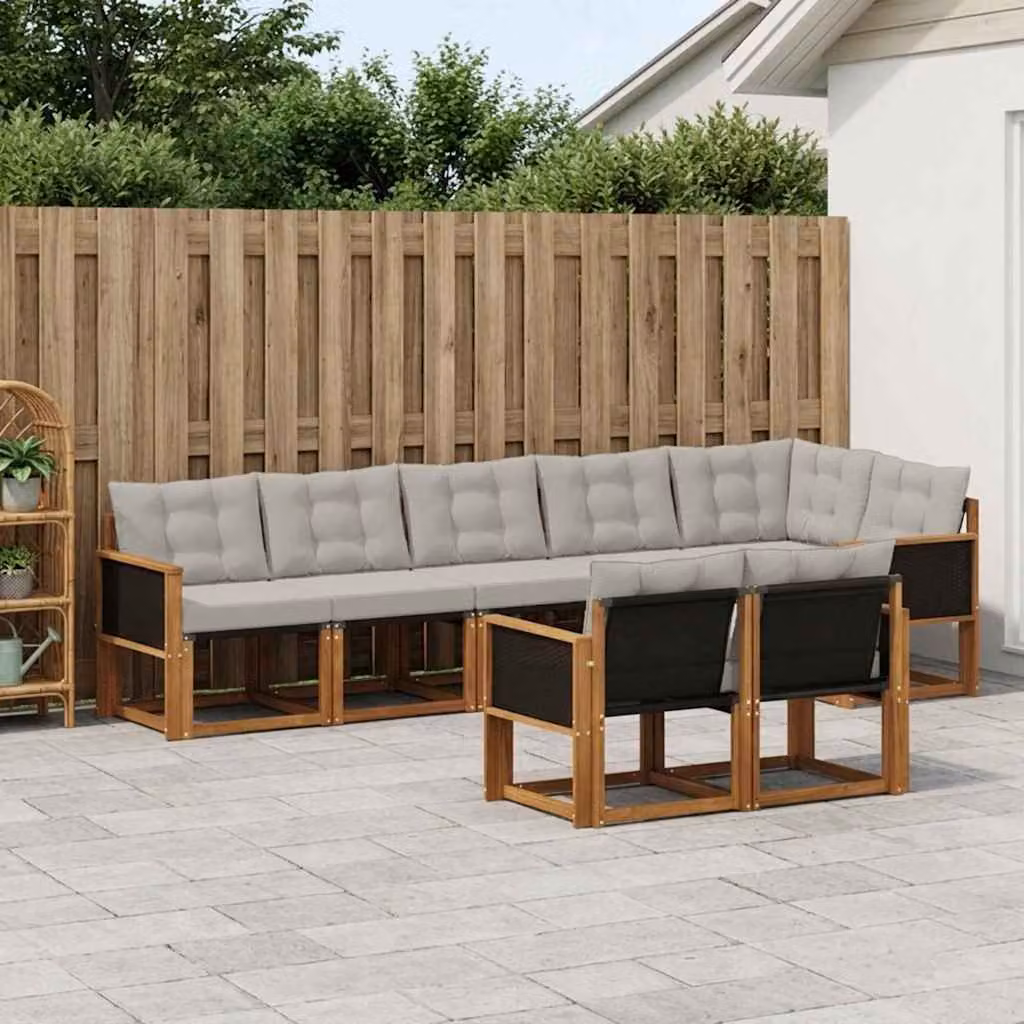 Set di divani da esterno vidaXL 8 pz in legno di acacia con cuscini, forma a L, colore beige e grigio