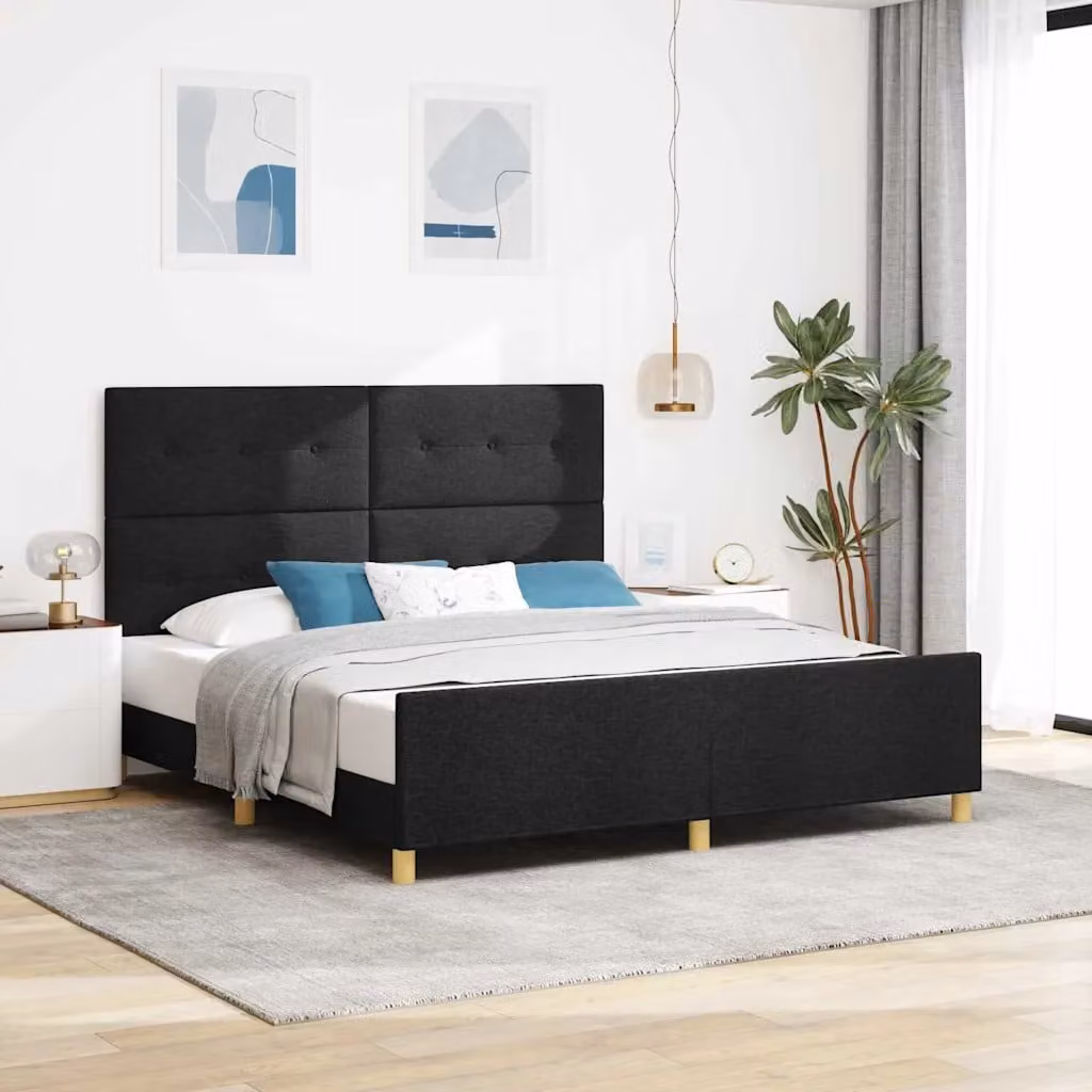 Struttura del letto con testiera vidaXL in tessuto nero, L 180 x P 200 cm – 1