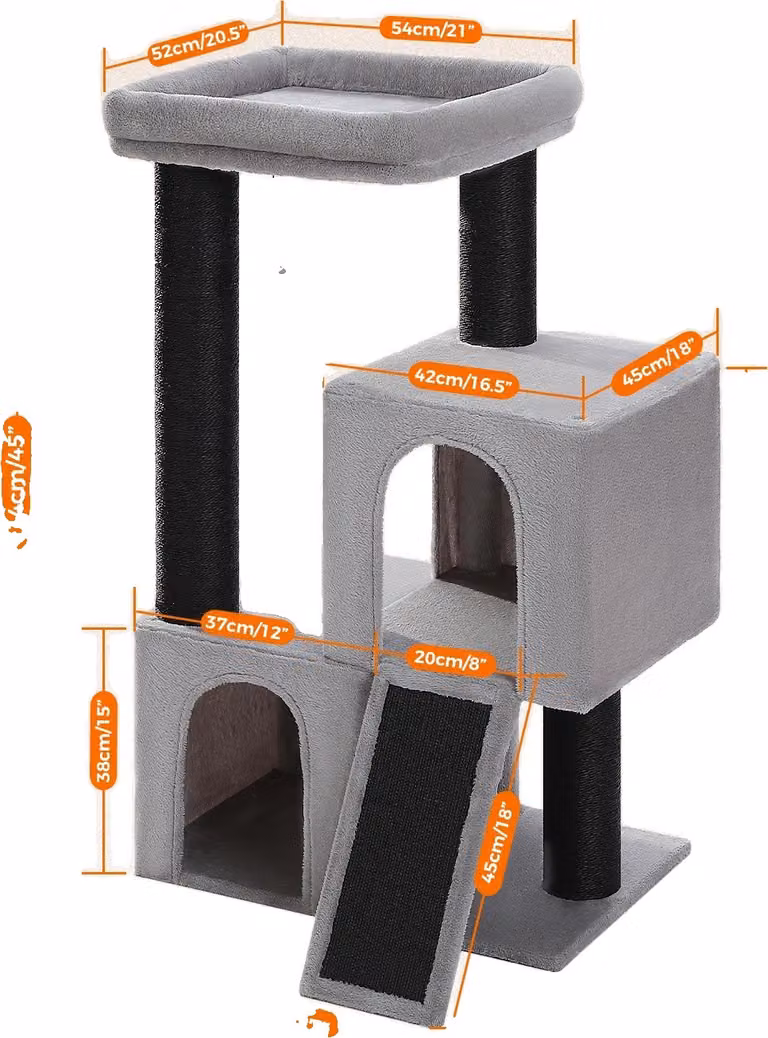 Grande albero per gatti, tiragraffi di spessore extra, design a più livelli, AMT0267BK, L