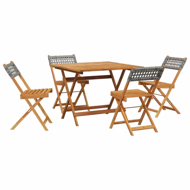 Set da Giardino Moderno in Polyrattan e Legno di Acacia Grigio e Marrone con Piano Pieghevole