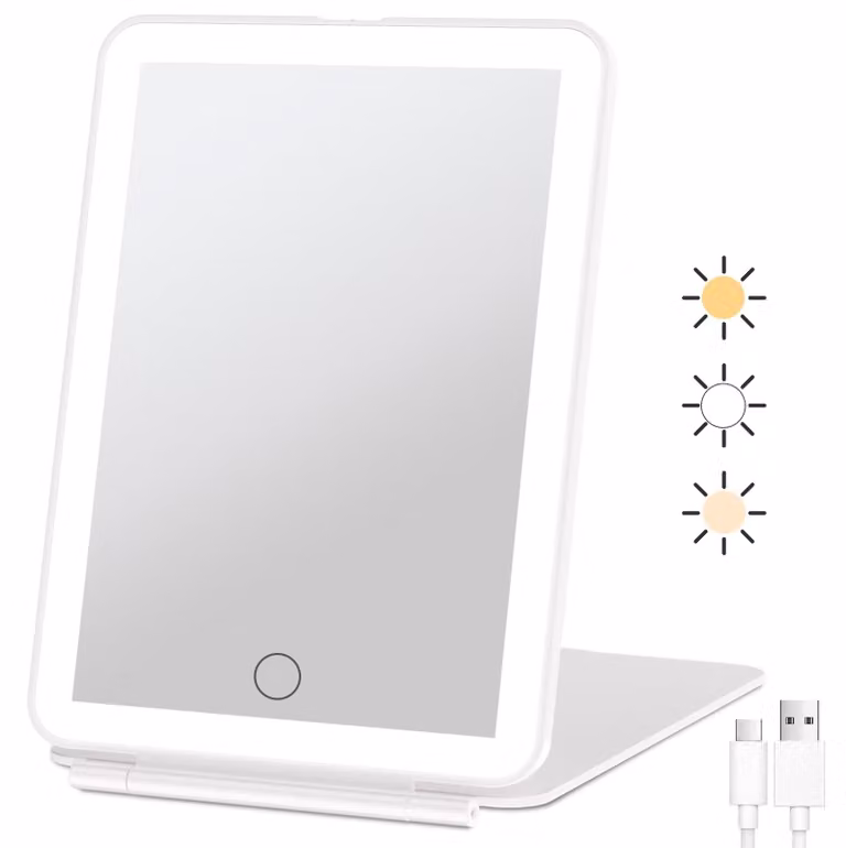 Specchio da trucco con 72 LED, 3 colori, touchscreen e ricarica tramite USB