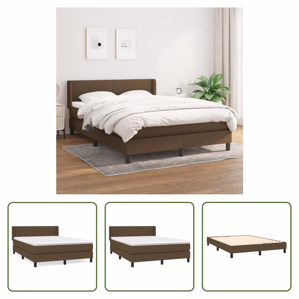 The Living Store Letto a molle con materasso marrone scuro 140x200 cm in tessuto