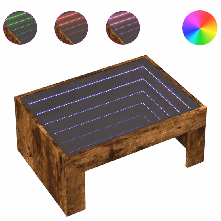 Tavolino da Salotto con LED Infinity Rovere Fumo 70x50x30 cm