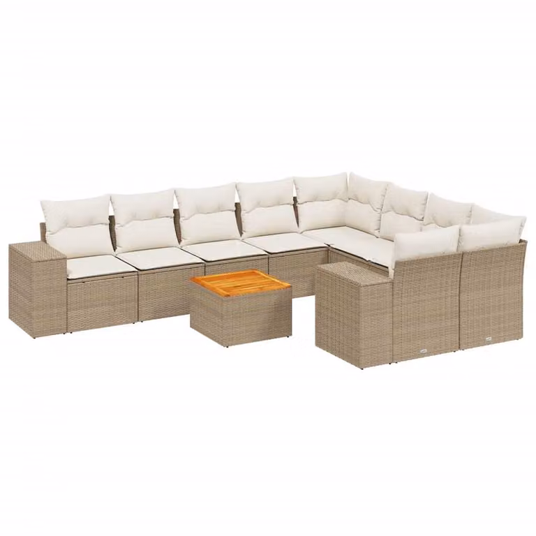 Set Divano da Giardino 10 pz con Cuscini Beige in Polyrattan