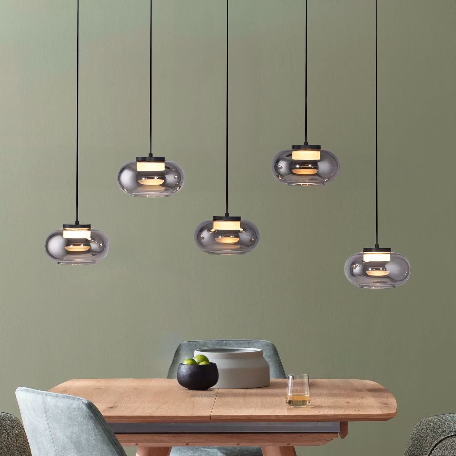 Schöner Wohnen Lampada a sospensione in vetro Sia, dimmerabile, Alluminio / Grigio / Zincato, Soggiorno / Sala da pranzo, Vetro, Moderno, Lampada a sospensione