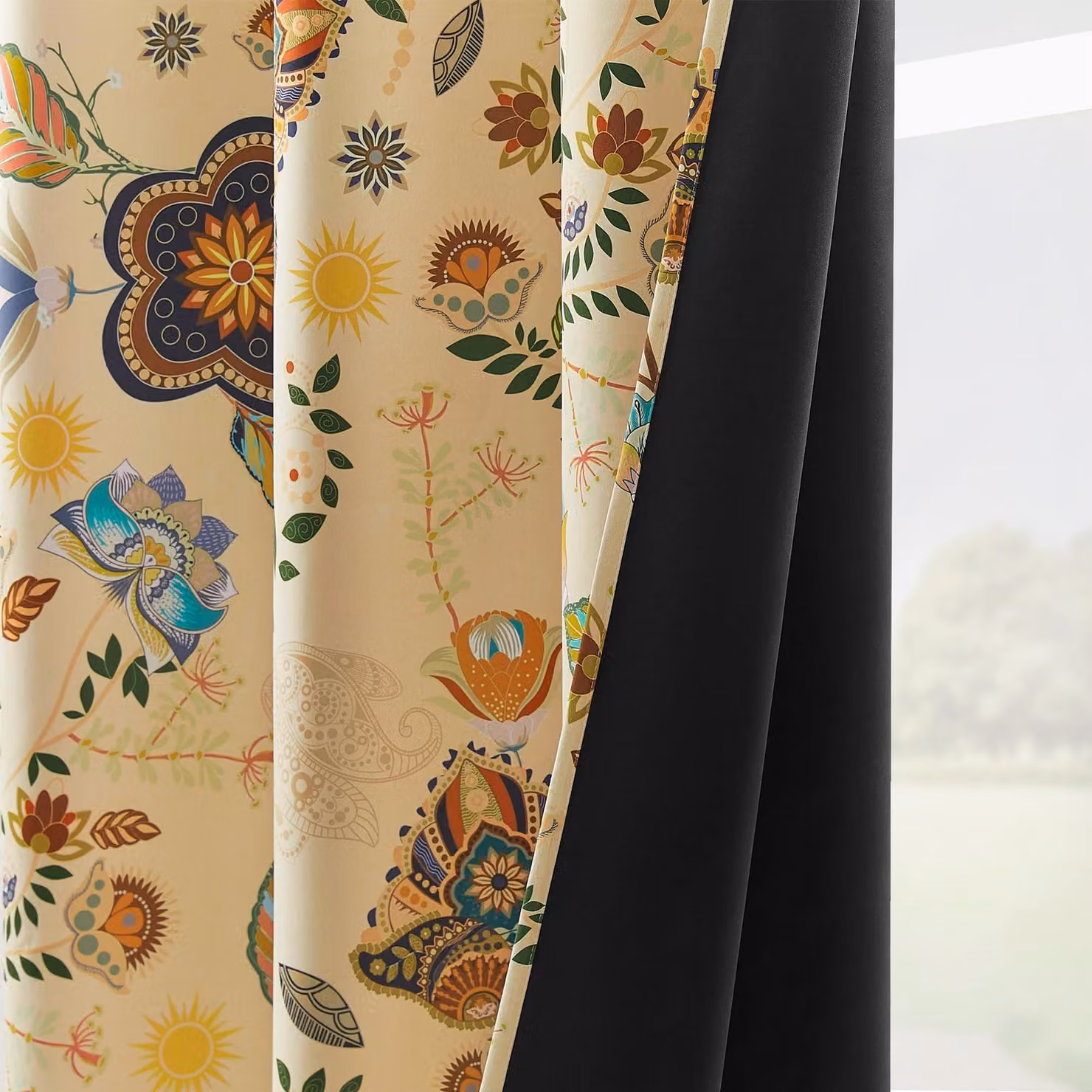 Omgoods - Tende oscuranti in stile boho vintage - 2 pannelli, 96 pollici