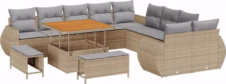 Set Divano da Giardino 13 pcs Beige polyrattan