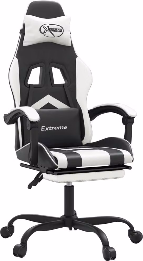 Sedia da Gaming Girevole Poggiapiedi Nero e Bianco Pelle finta