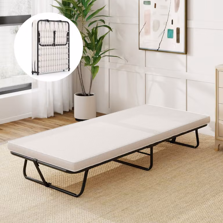 Letto pieghevole Costway con struttura in metallo e materasso in memory foam, lettino portatile per adulti, Beige
