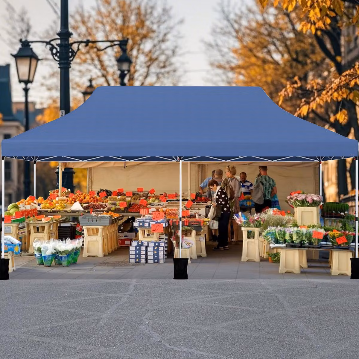 Gazebo pieghevole e portatile da esterno Costway con borsa da trasporto, rifugio per l'ombra Blu, L: 600 cm, P: 300 cm
