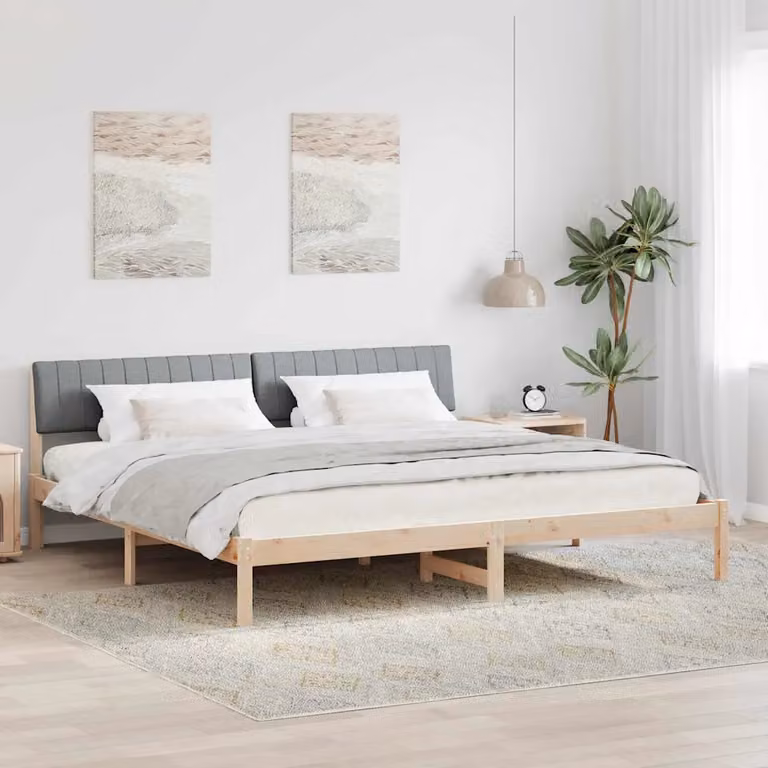 Struttura del letto minimalista vidaXL in legno di pino con doghe fisse, marrone e grigio, L 200 x P 200 cm