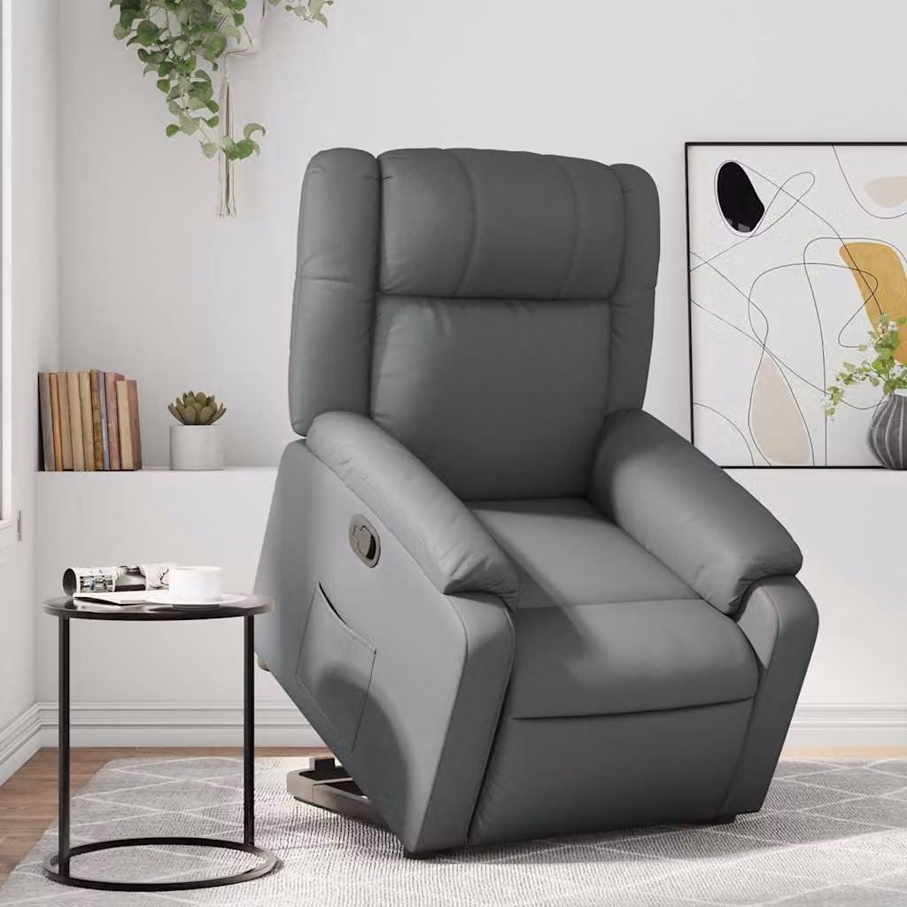 vidaXL Poltrona Alzapersona Reclinabile Grigia in Similpelle con Assistenza Elettrica per Senior – 1