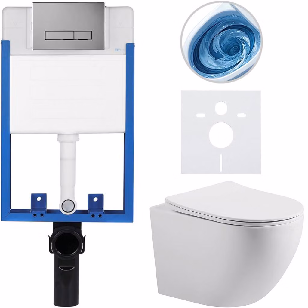 CERANO - Set completo per WC da incasso Lite/Cesso - bianco opaco - pulsante WC Slim, grigio scuro - da incasso - 49x36 cm