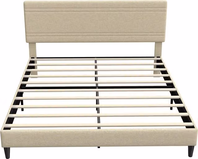Struttura Letto Imbottita HOMCOM con Rete a Doghe in Legno, Rivestimento in Tessuto, Beige, L/P: 160 x 200 cm – 1