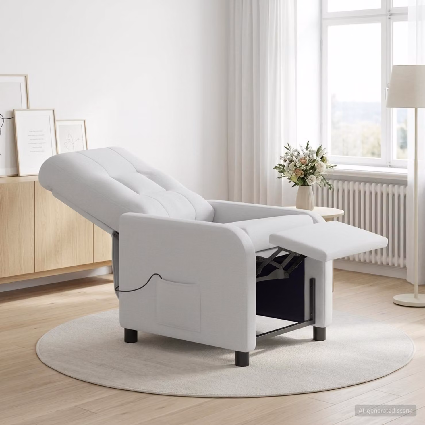 Poltrona relax reclinabile vidaXL in tessuto bianco con braccioli e struttura moderna