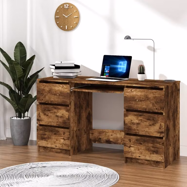 The Living Store Scrivania in rovere fumé 140x50x77 cm Materiale in legno