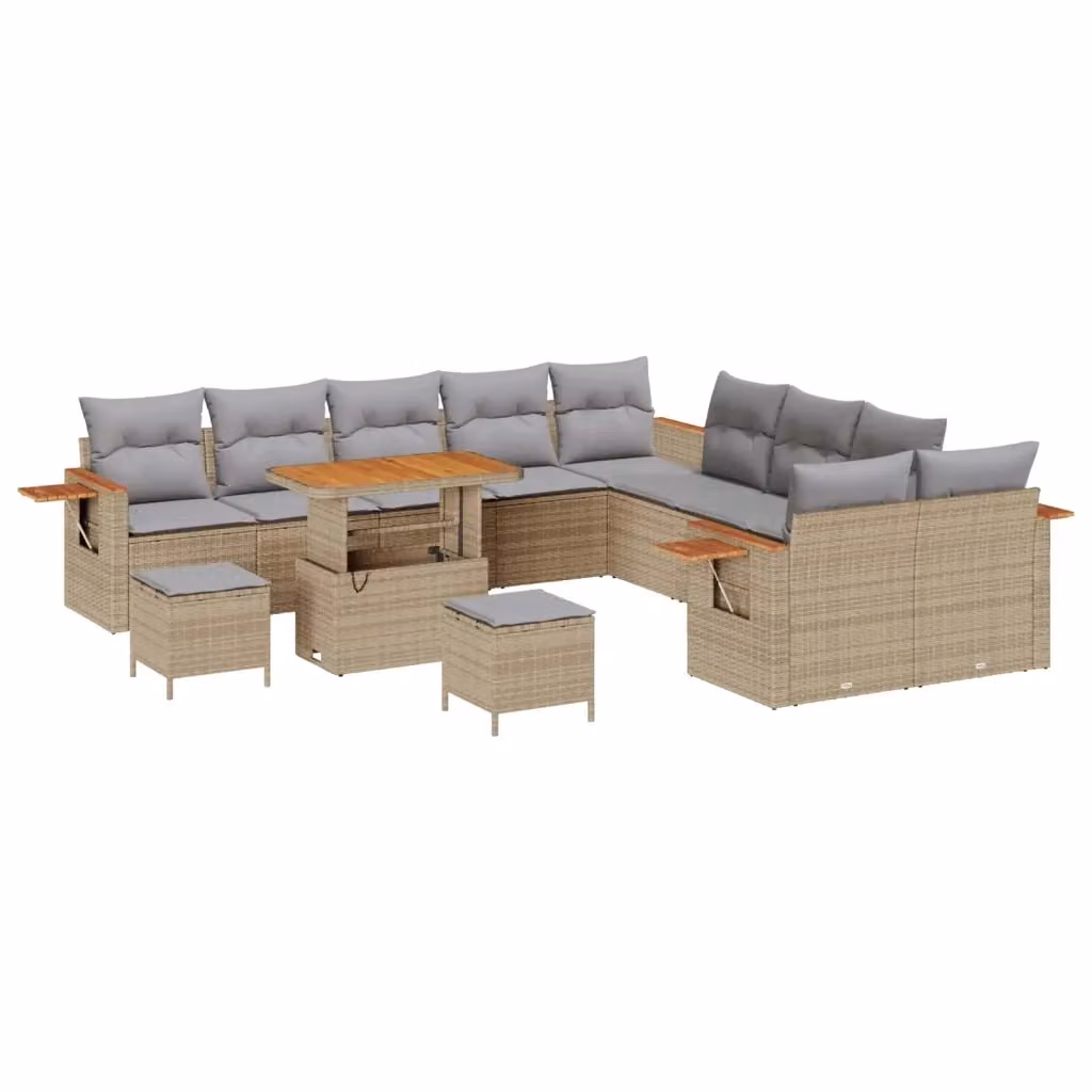 Set Divano da Giardino a Forma di U vidaXL in Polyrattan Beige con Cuscini e Tavolino – 2