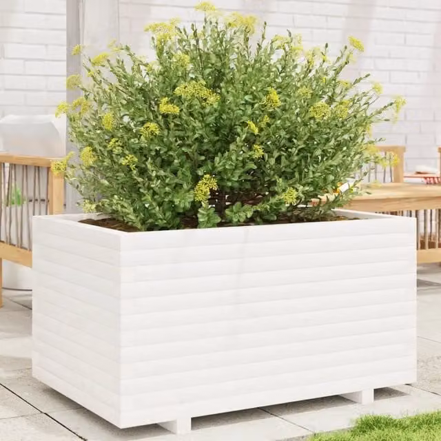 Fioriera da Giardino Ornamentale vidaXL in Legno di Pino, Colore Bianco, L 90 cm x P 60 cm x H 49,5 cm