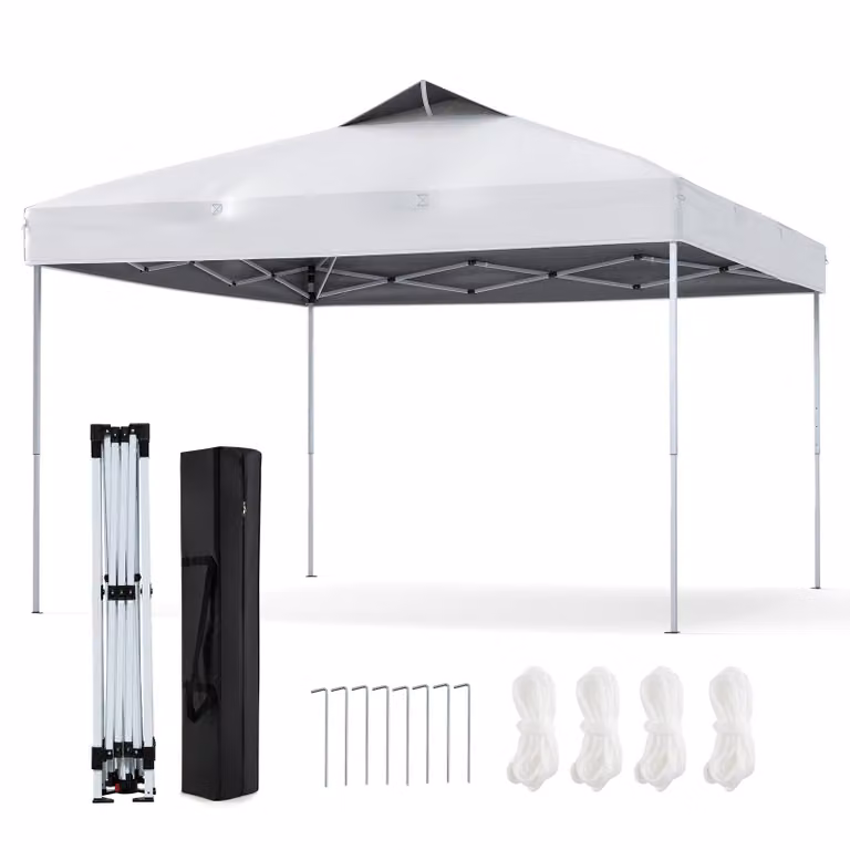 Gazebo COSTWAY 3x3m, gazebo pieghevole, gazebo per feste, gazebo pieghevole, incl. 8 picchetti per il terreno & 4 corde per il vento & 1 borsa per il trasporto, gazebo da giardino, bianco