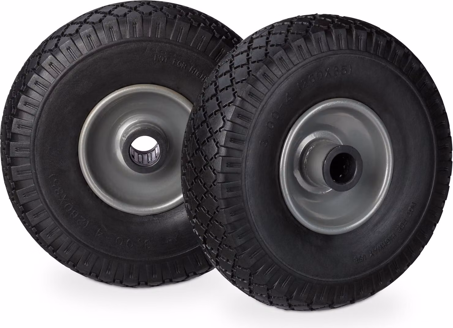 Set di 4 ruote per carrello a mano, a prova di foratura, pneumatici in gomma piena 3.00-4, cerchio in acciaio, asse da 25 mm, portata 100 kg, 260 x 85 mm, nero-grigio