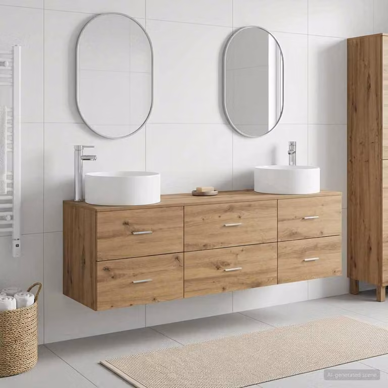 Set di mobili da bagno moderno vidaXL in legno marrone composto da 3 pezzi con vanità sospesa