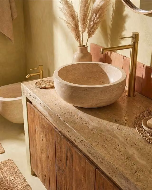 Coppia rubinetti lavabo alto e bidet senza scarico oro spazzolato Melin