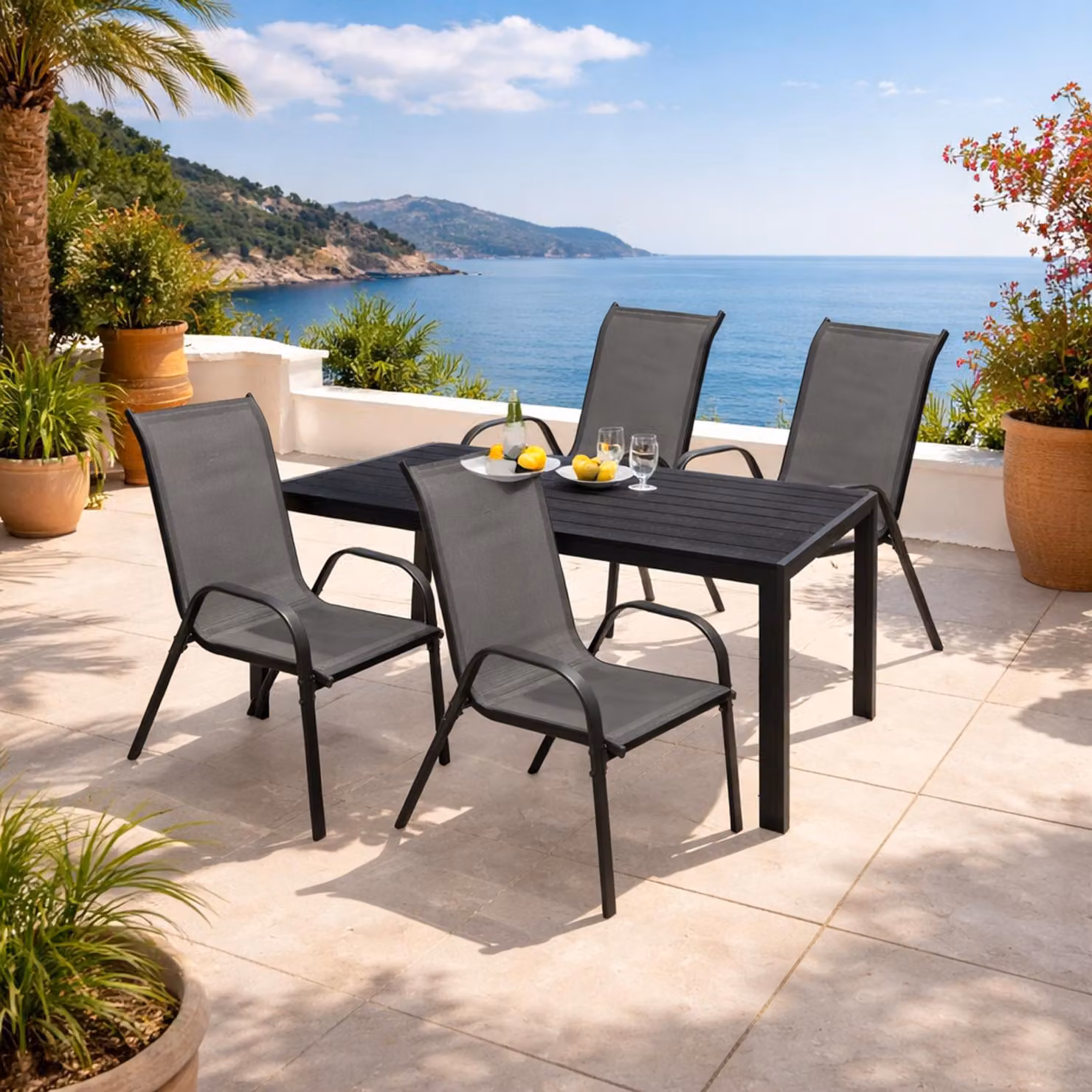 Set da giardino Set di sedute 5 pezzi L150xP90xH74cm Non-Wood antracite