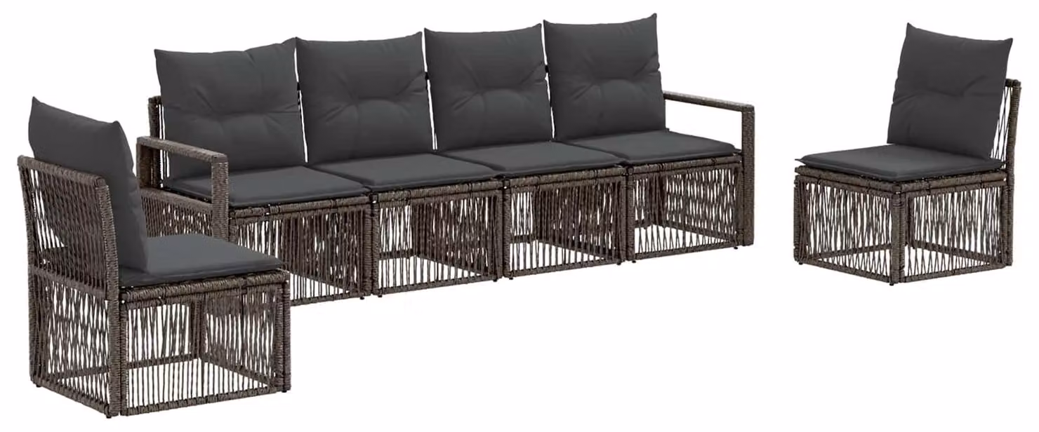 Set di divani da giardino, 6 pezzi, colore grigio, in rattan sintetico