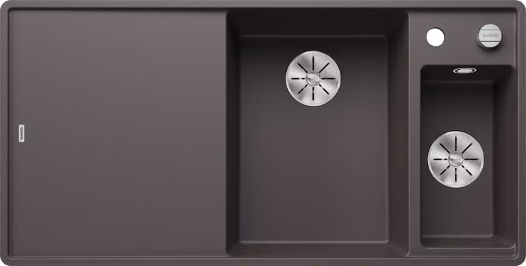 BLANCO AXIA III 6 S-F, SILGRANIT® PuraDur®, grigio roccia, vasca a destra, con scarico a distanza, incluso tagliere in legno