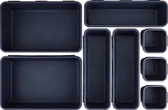 Set di contenitori in plastica, 8 pezzi, per l'organizzazione dell'ufficio e dell'home office