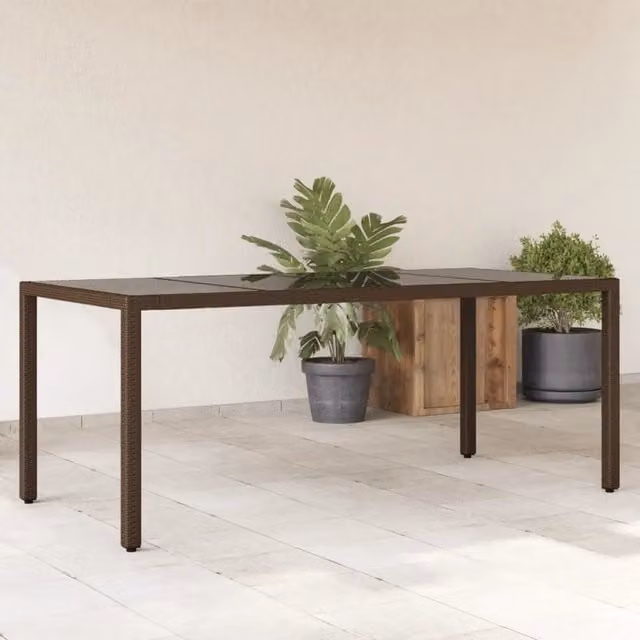Tavolo da giardino rettangolare vidaXL in polyrattan marrone con piano in vetro L: 190 cm, P: 90 cm, H: 75 cm – 1