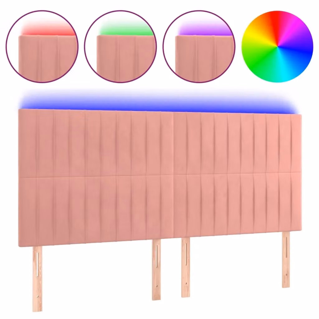 Testiera con LED e porta USB VidaXL in velluto rosa, L: 180 cm, P: 5 cm, H: 118-128 cm – 2