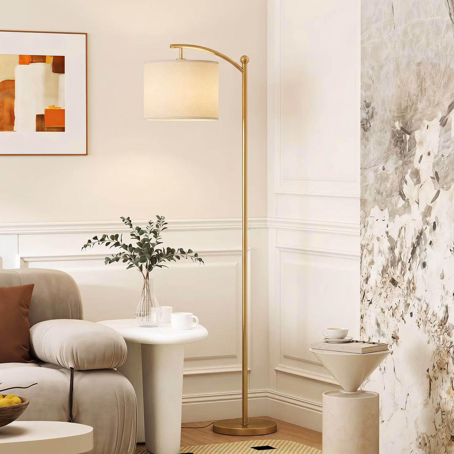 Lampada da terra a LED HOMCOM con telecomando, regolabile in 11 temperature colore e 11 livelli di luminosità, colore oro – 2