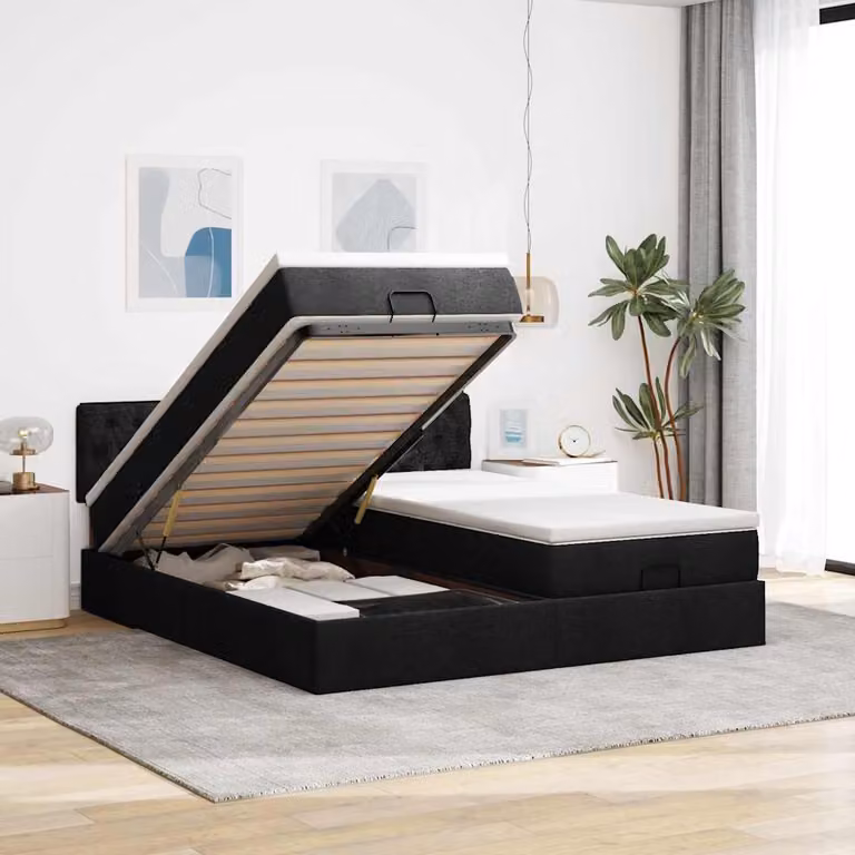 Struttura Letto con Contenitore a Sollevamento e Materasso vidaXL, Colore Nero e Bianco, L/P/H: 200 x 160 x 88 cm