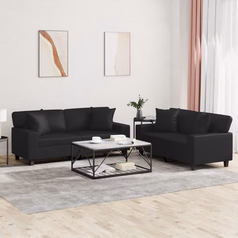 Maison Exclusive - Set divano a 2 posti con cuscini, in ecopelle nera