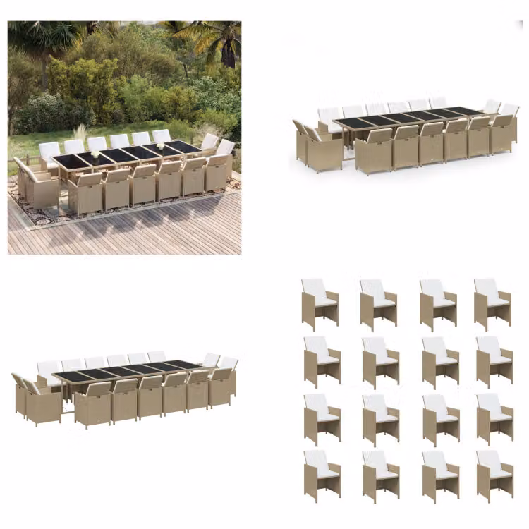 vidaXL Set da pranzo da giardino 17 pezzi con cuscini in polyrattan beige - Set da pranzo da giardino - Set da pranzo da esterno - Set da pranzo da giardino - Set da pranzo da giardino