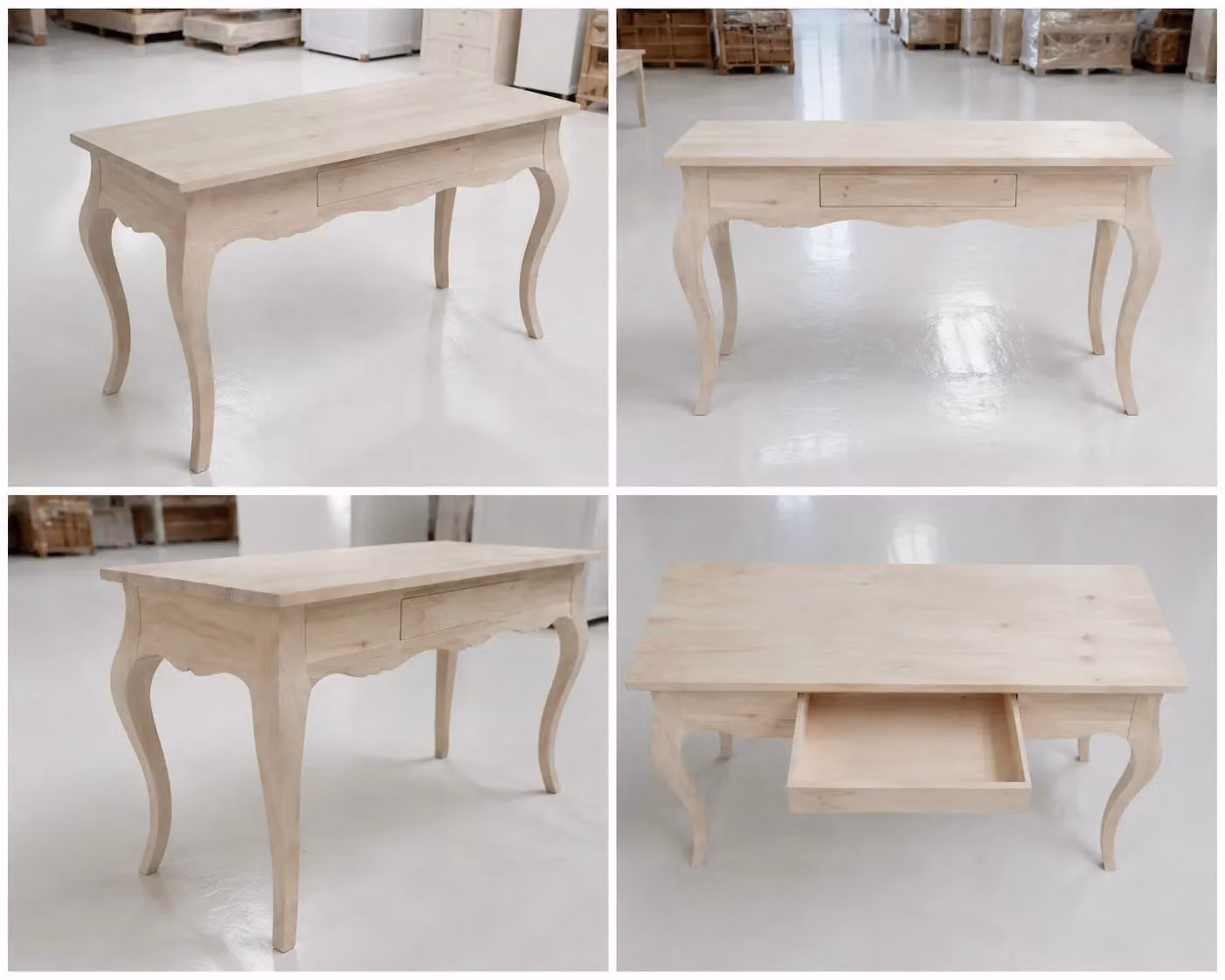 Scrivania classica con 1 cassetto in legno di pino massello grezzo Mobili 2G L: 160 cm, P: 75 cm, H: 80 cm – 1