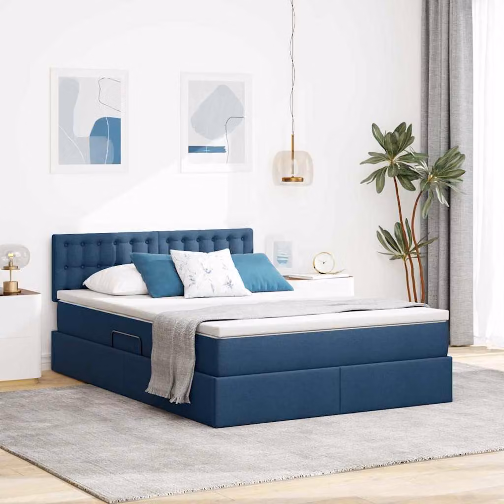 Letto con contenitore e materasso vidaXL in velluto blu, L/P/H: 140 x 200 x 88 cm