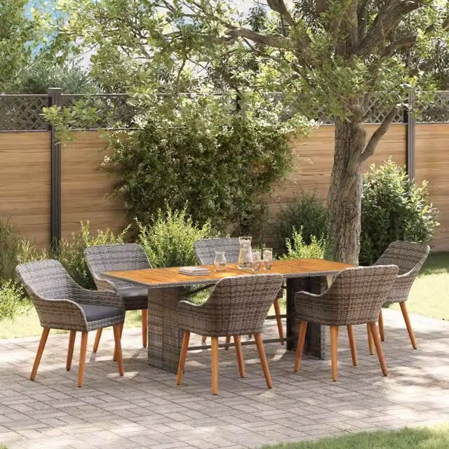 Set da pranzo per giardino e terrazzo vidaXL in polyrattan grigio, 7 pezzi – 1