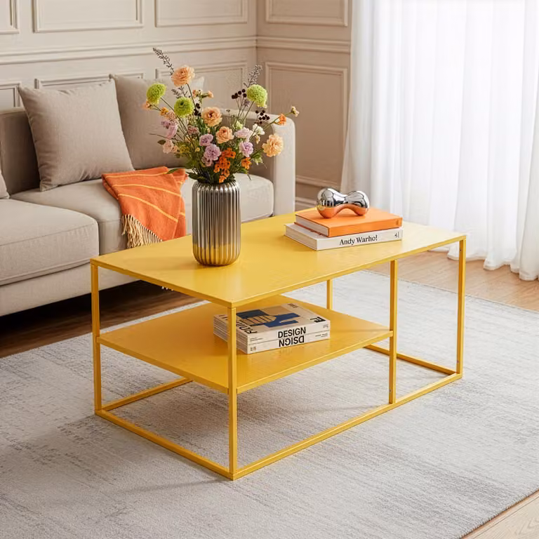 Tavolino 'Solund' in acciaio 90 x 60 x 45 cm giallo